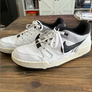 Nike White and Black Low-Top Sneakers with Mesh and Leather